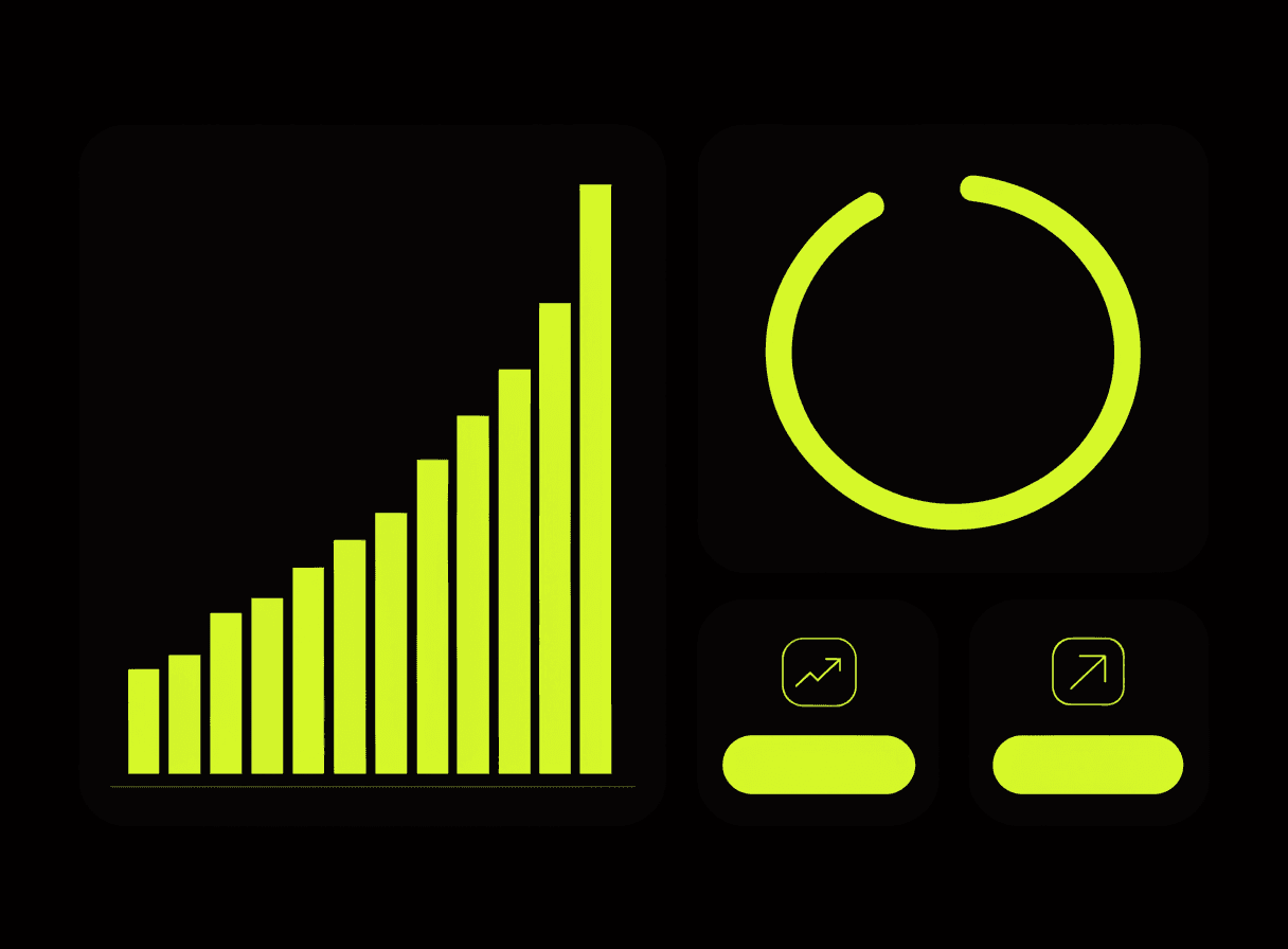 A dashboard showing a rising bar chart of review volume and a rating gauge
