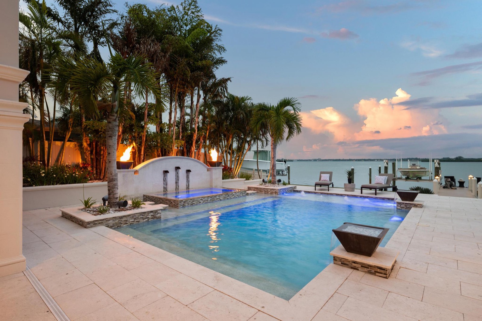Open-plan kitchen and living space with waterfront views in a Tampa Bay listing