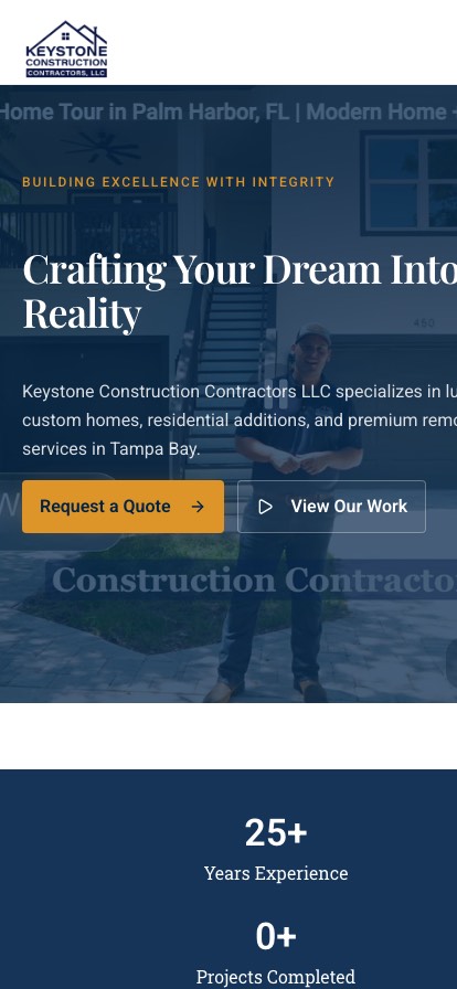 Keystone Construction Contractors website on mobile