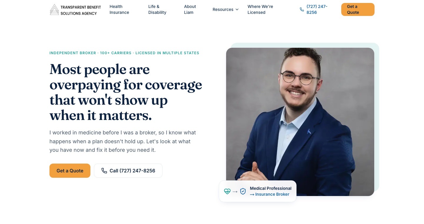 Transparent Benefit Solutions website, desktop view